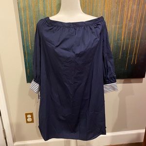 Crown& Ivy navy and white stripe 3/4 sleeve dress